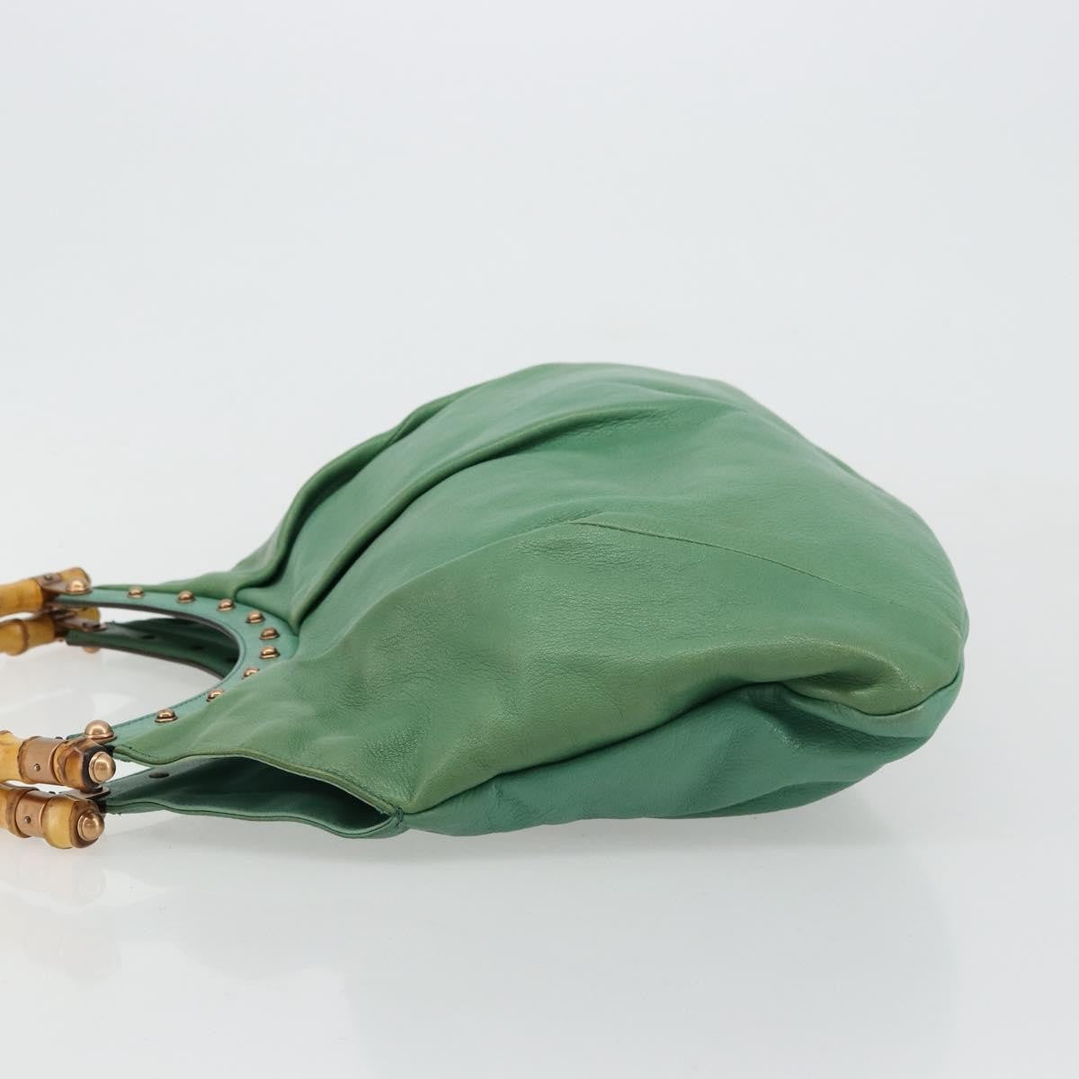Gucci GUCCI Bamboo Shoulder Bag Leather Green Gold 124293 Authentic 180305A