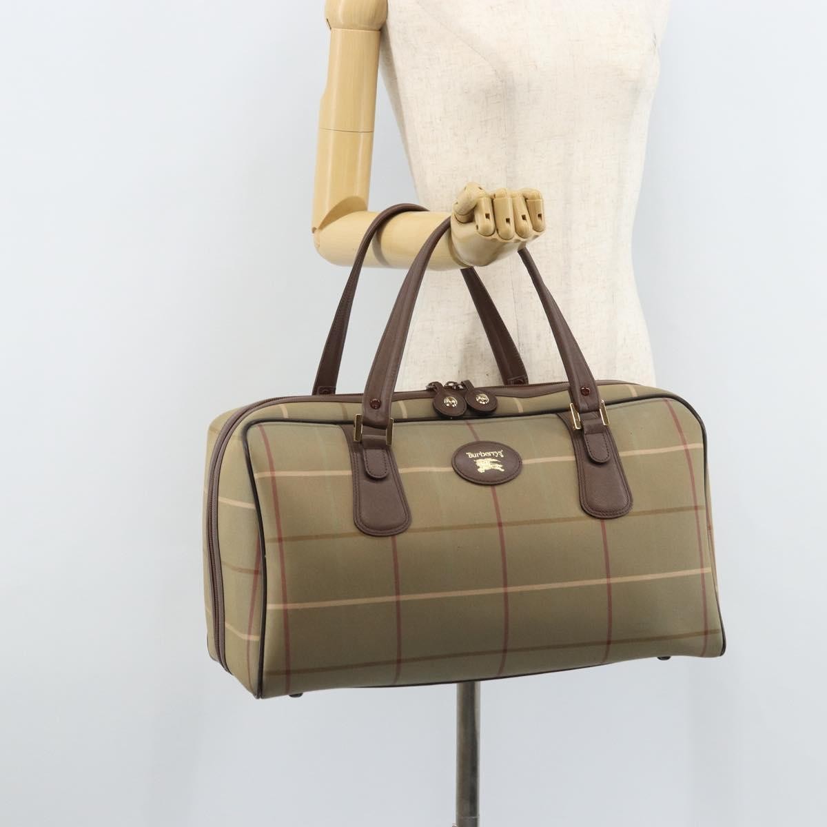Burberrys Burberrys Nova Check Boston Bag Canvas Beige Gold Authentic ep13303