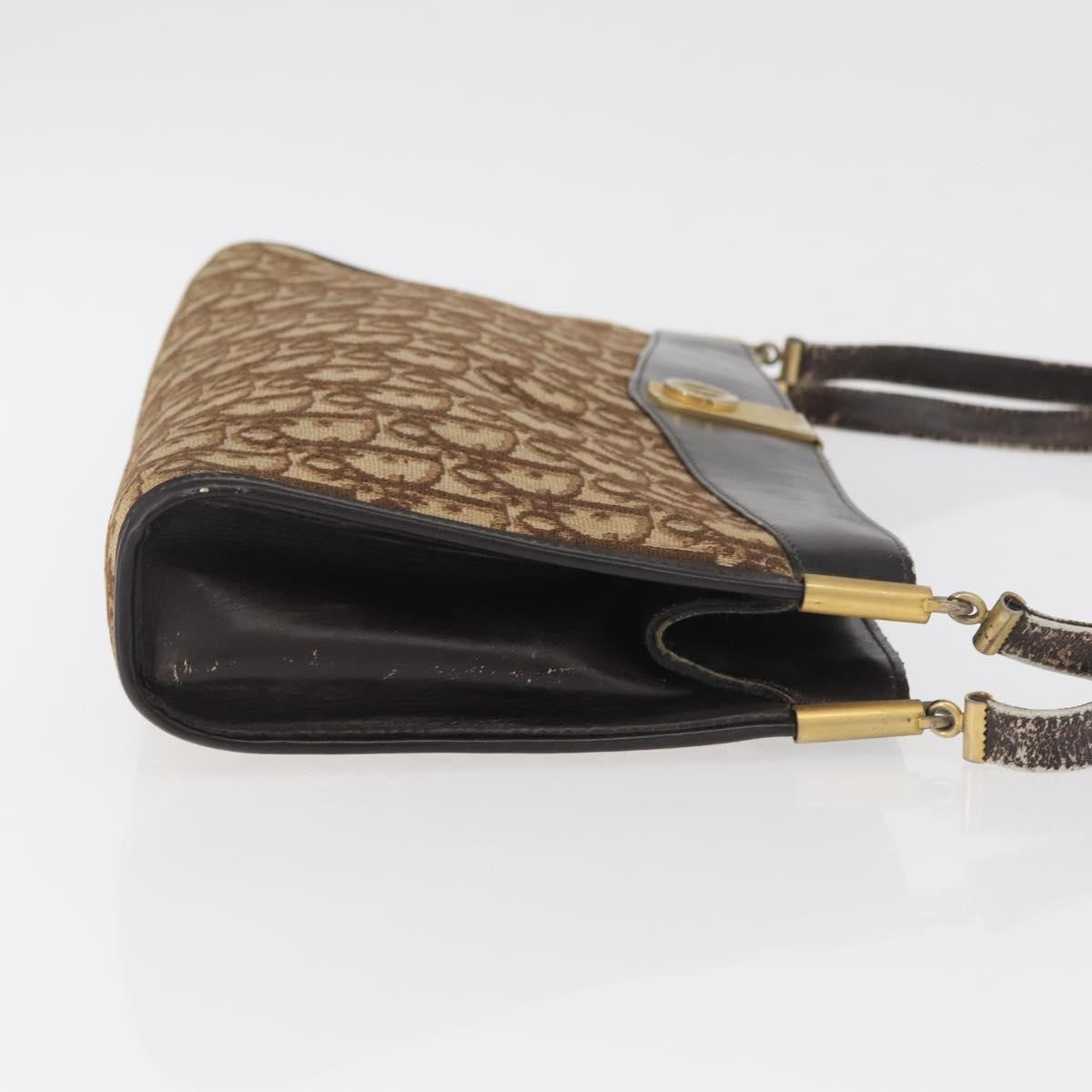 Dior Christian Dior Trotter Canvas Shoulder Bag Brown Gold Authentic 178153