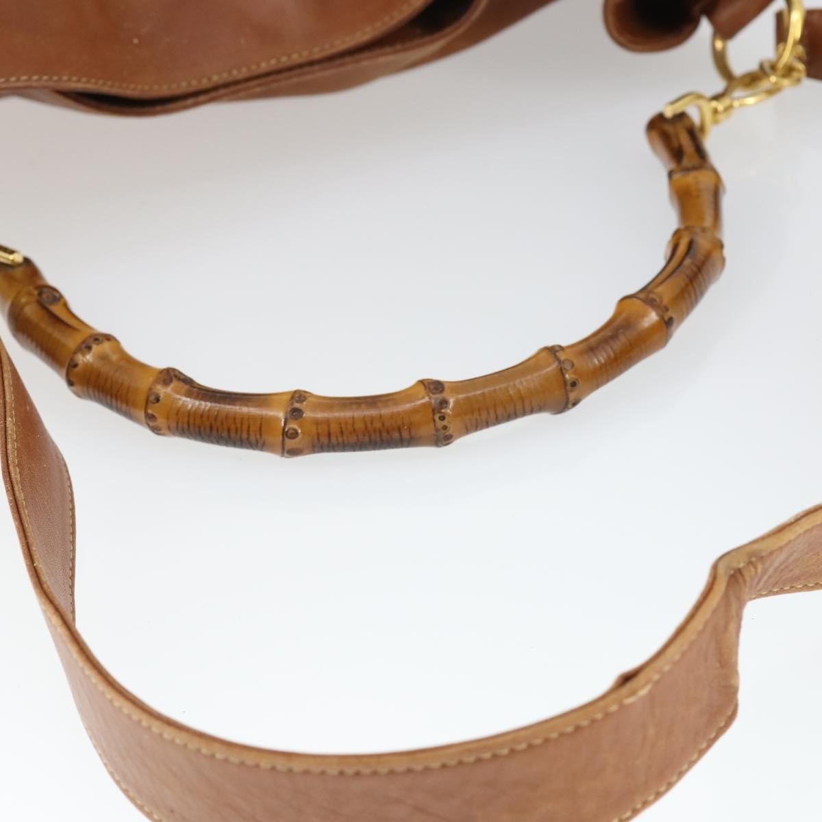 Gucci GUCCI Bamboo Hand Bag Leather 2way Brown Gold 001 1577 2615 Authentic 166632