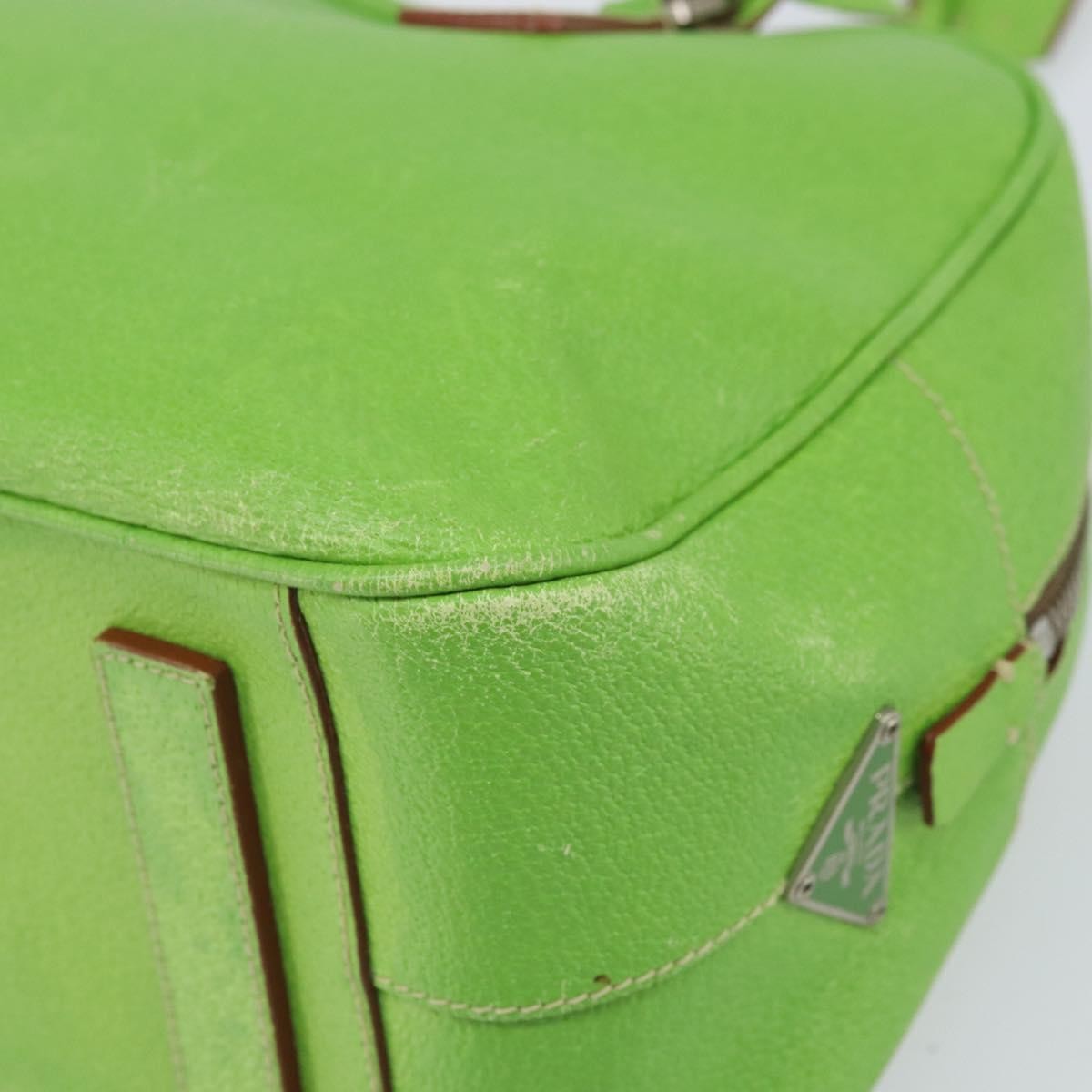 Prada PRADA Hand Bag Leather Silver Light green Authentic 172031