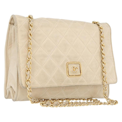 Chanel CHANEL Matelasse Chain Shoulder Bag Lamb Skin Beige Gold CC Authentic BA10672