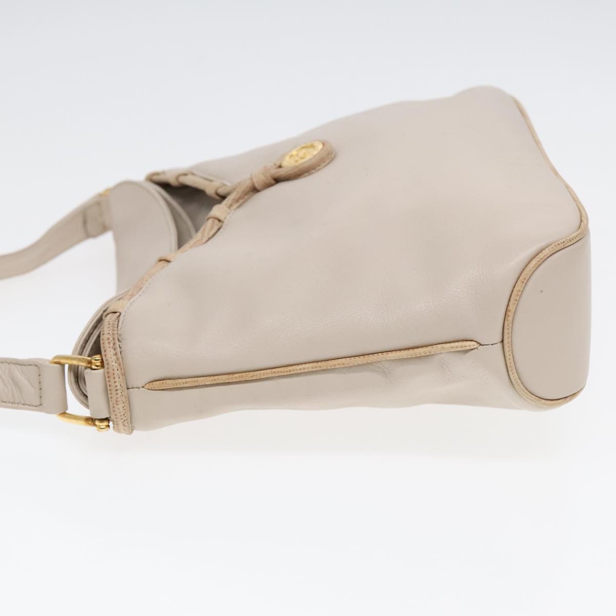 Celine CELINE Horse Carriage Shoulder Bag Leather Beige Gold Authentic 90216