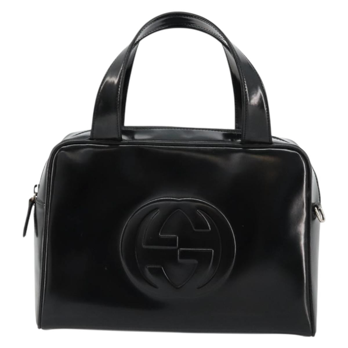 Gucci GUCCI Soho Hand Bag Patent Leather Black Silver 000 1274 0505 Authentic ep14495