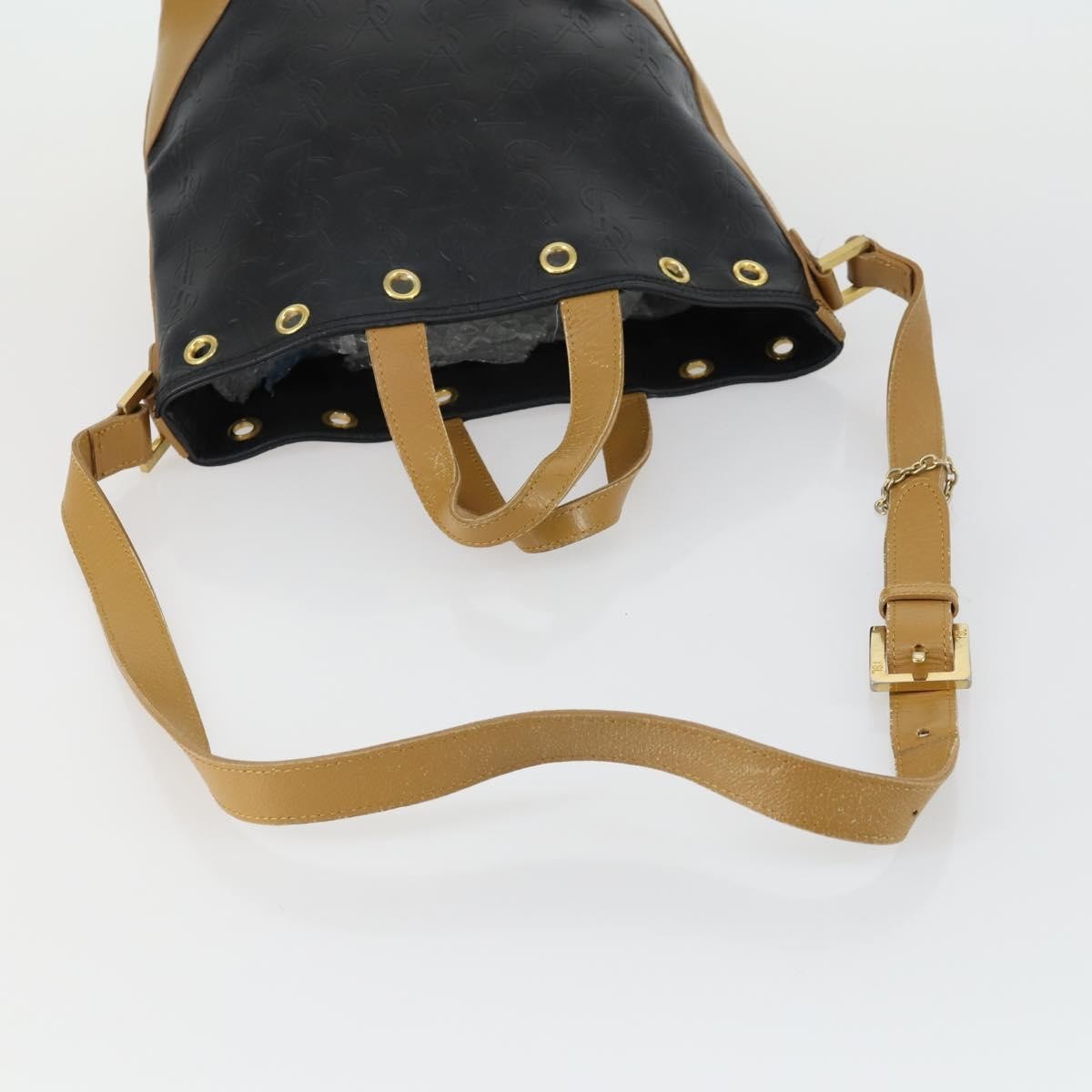 Saint Laurent SAINT LAURENT Hand Bag Leather PVC 2way Black Brown gold Authentic bs31752