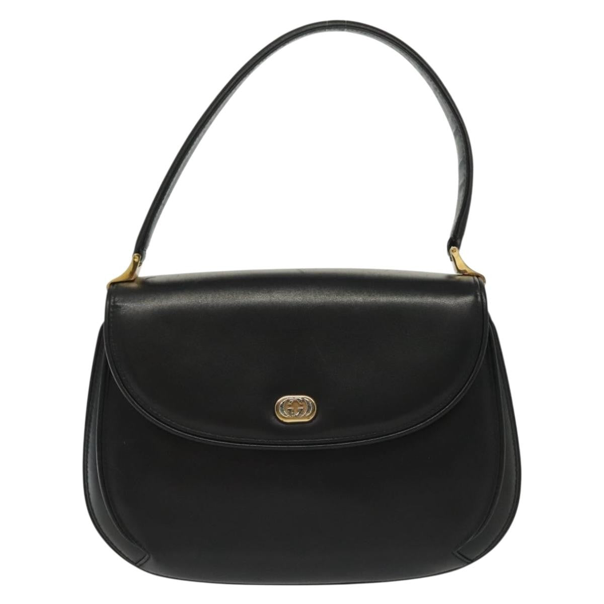 Gucci GUCCI Hand Bag Leather Black Gold 000 056 0004 Authentic ep10863