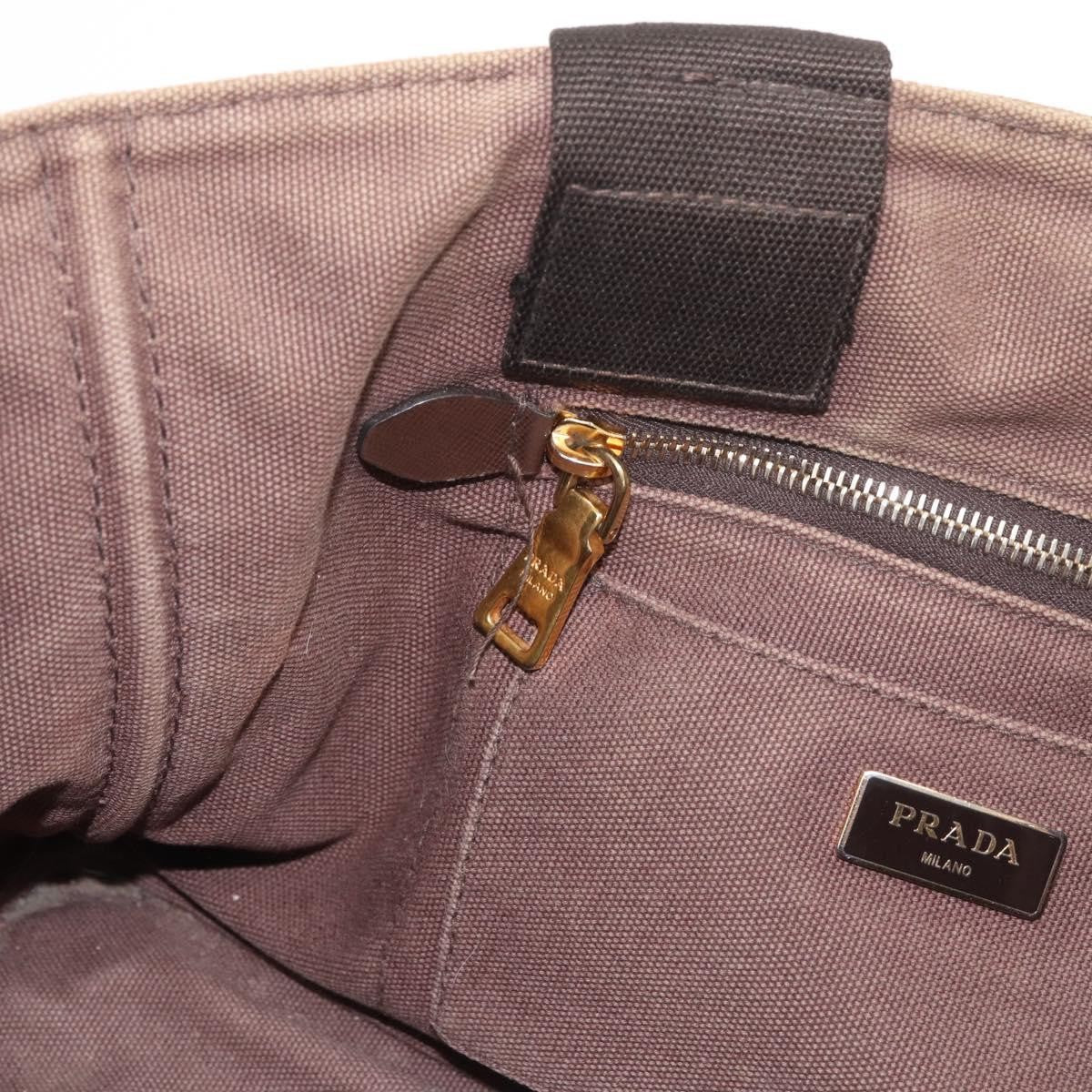 Prada PRADA Canapa MM Hand Bag Canvas Brown Gold Authentic 176198