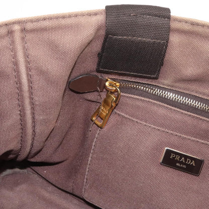 Prada PRADA Canapa MM Hand Bag Canvas Brown Gold Authentic 176198