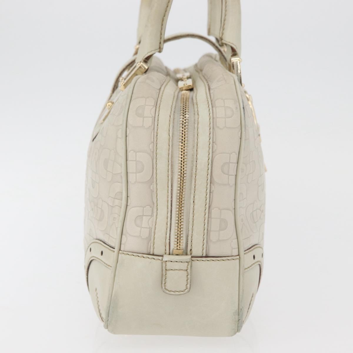 Gucci GUCCI Horsebit Hand Bag Leather White Gold 145770 Authentic bs34368