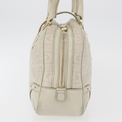 Gucci GUCCI Horsebit Hand Bag Leather White Gold 145770 Authentic bs34368