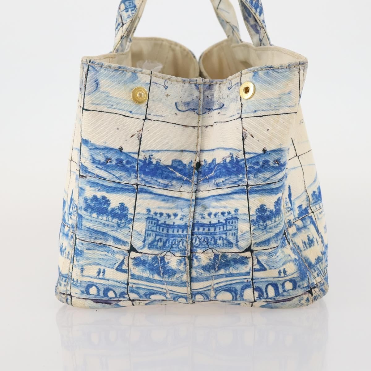 Prada PRADA Canapa GM Hand Bag Canvas Ivory Gold Authentic YKZ040