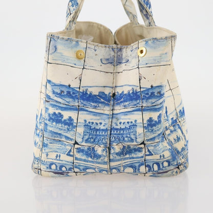 Prada PRADA Canapa GM Hand Bag Canvas Ivory Gold Authentic YKZ040
