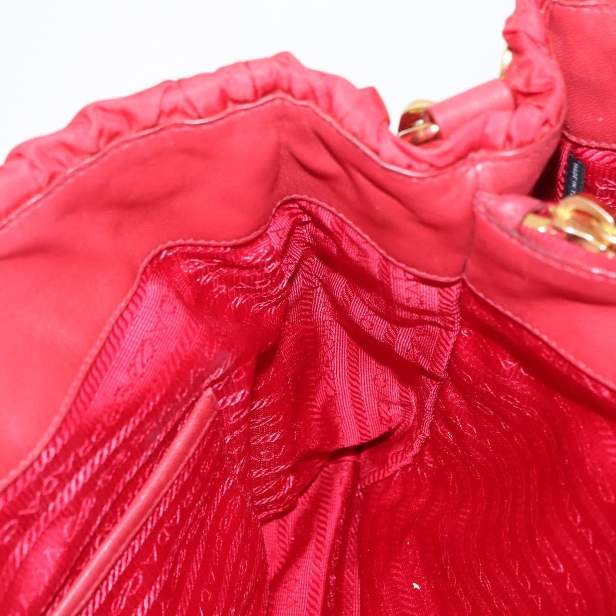 Prada PRADA Hand Bag Nylon Leather 2way Red Gold Authentic 155077