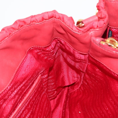 Prada PRADA Hand Bag Nylon Leather 2way Red Gold Authentic 155077