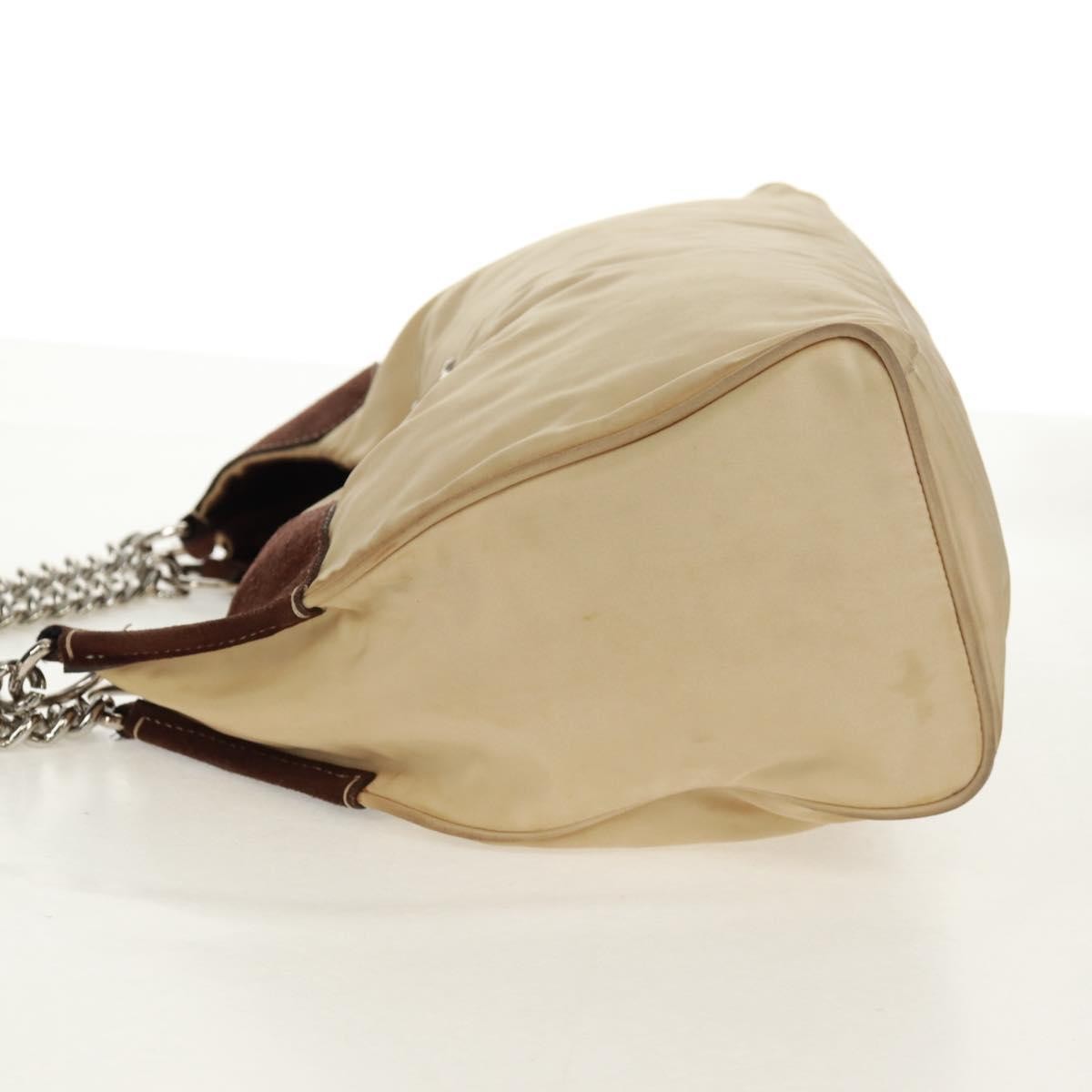 Prada PRADA Chain Shoulder Bag Nylon Beige Silver Authentic 160872