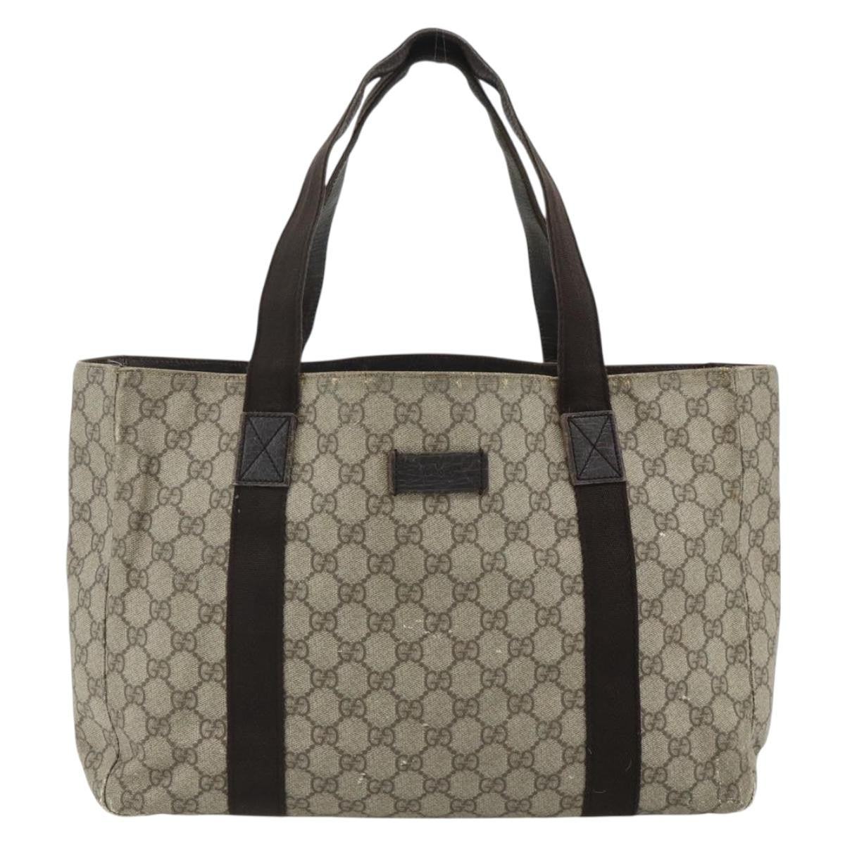 Gucci GUCCI GG Supreme Tote Bag PVC Beige Silver 141624 Authentic 178059