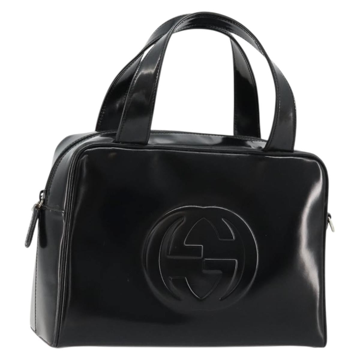 Gucci GUCCI Soho Hand Bag Patent Leather Black Silver 000 1274 0505 Authentic ep14495
