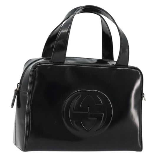 Gucci GUCCI Soho Hand Bag Patent Leather Black Silver 000 1274 0505 Authentic ep14495