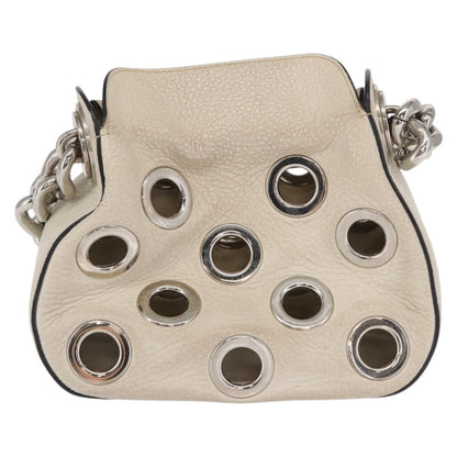 Prada PRADA Grommet Punching Chain Hand Bag Leather Ivory Silver Authentic 165205