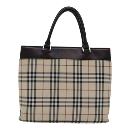 Burberry BURBERRY Nova Check Hand Bag Nylon Beige Silver Authentic 85862