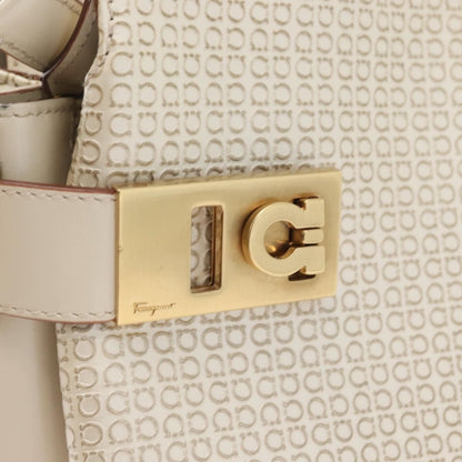 Salvatore Ferragamo Salvatore Ferragamo Gancini Hand Bag Leather 2way Ivory Gold Authentic 172181
