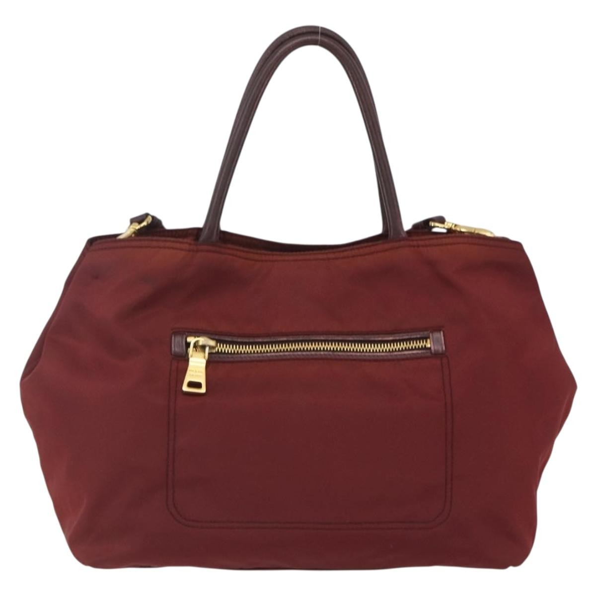 Prada PRADA Hand Bag Nylon 2way Bordeaux Gold Authentic 163074