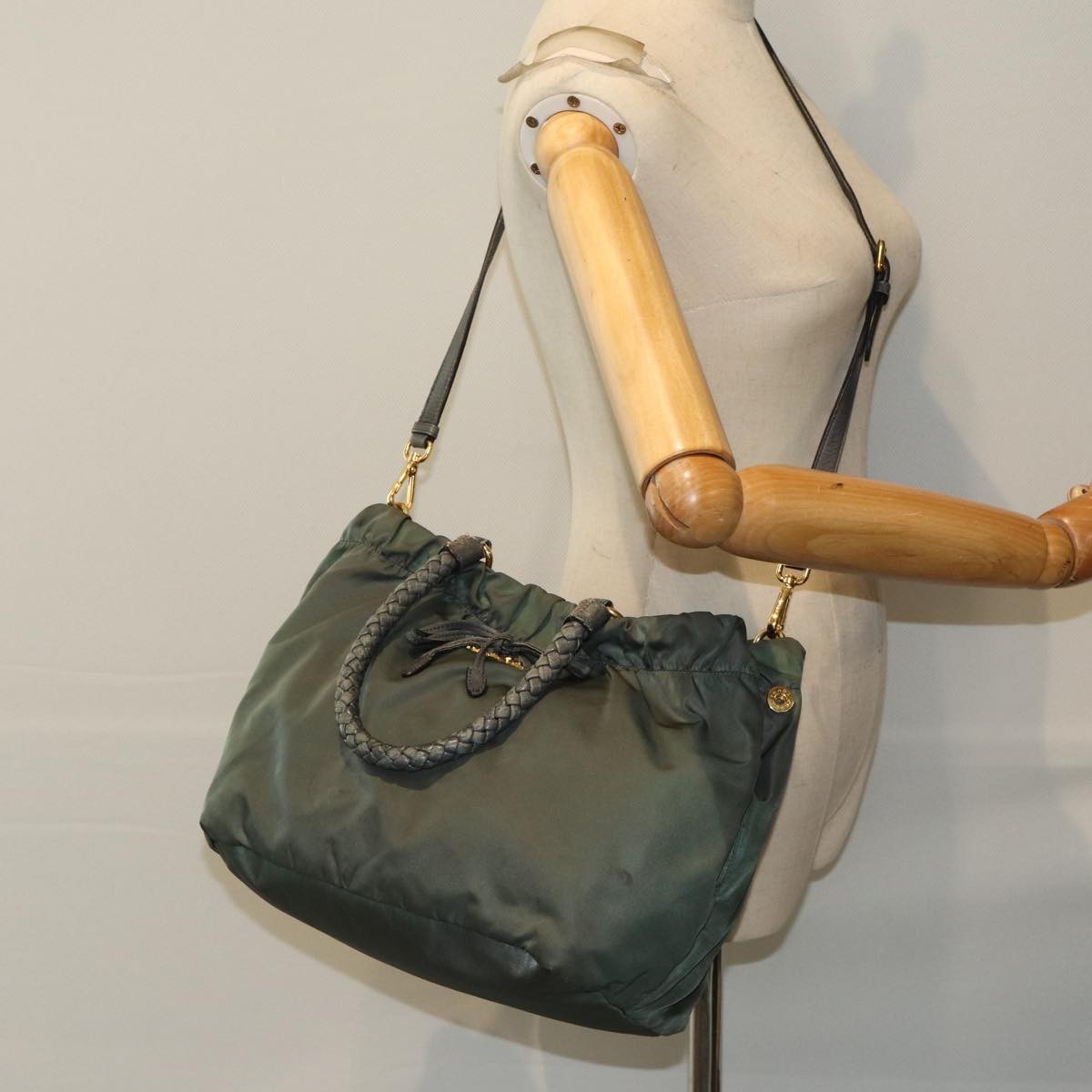 Prada PRADA Hand Bag Nylon 2way Khaki Authentic 77763