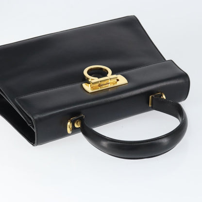 Salvatore Ferragamo Salvatore Ferragamo Gancini Hand Bag Leather Black Gold Authentic 149087
