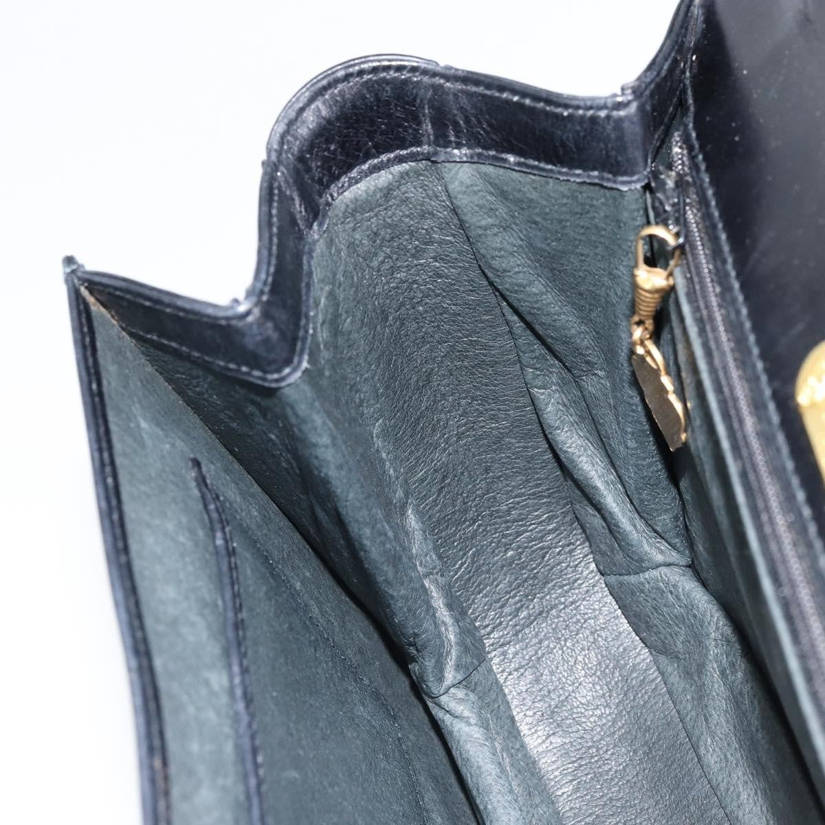 Gucci GUCCI Hand Bag Leather Black Gold Authentic ka2600
