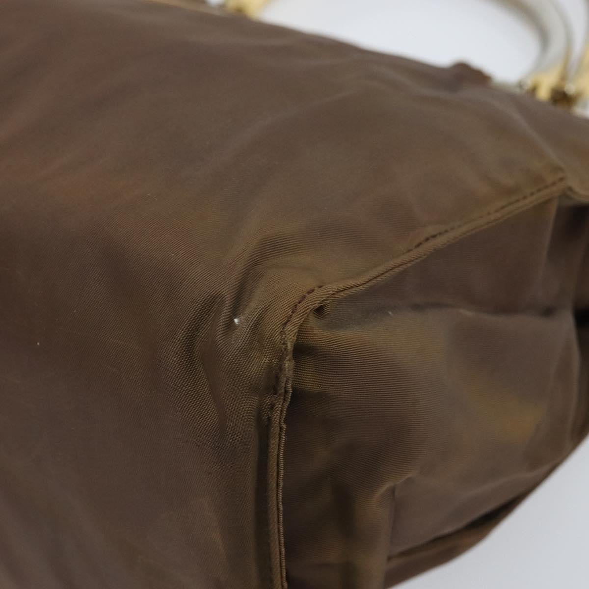 Prada PRADA Chain Hand Bag Nylon Brown Gold Authentic YKZ136