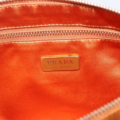 Prada PRADA Accessory Pouch Satin Orange Gold Authentic 161612 Bag
