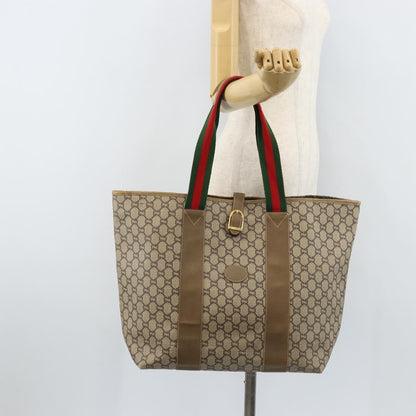 Gucci GUCCI GG Plus Supreme Web Sherry Line Tote Bag PVC Beige Gold Authentic ep13405