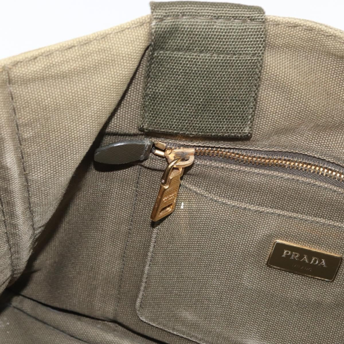 Prada PRADA Canapa MM Hand Bag Canvas 2way Khaki Gold Authentic ti3829