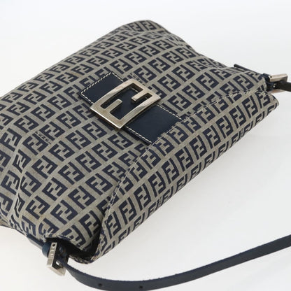 Fendi FENDI Zucchino Canvas Shoulder Bag Navy Silver Authentic 159737
