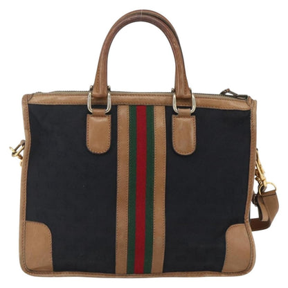 Gucci GUCCI Web Sherry Line GG Canvas Hand Bag 2way Black Gold Authentic gh1528