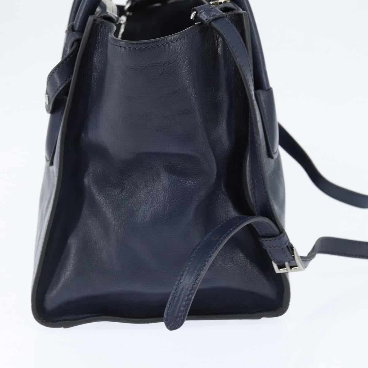 Prada PRADA Hand Bag Leather 2way Navy Gold Authentic BA7315