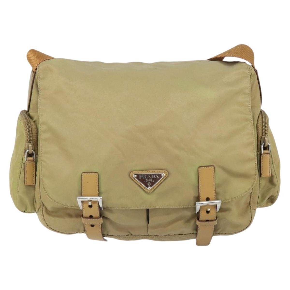 Prada PRADA Shoulder Bag Nylon Beige Silver Authentic 164243