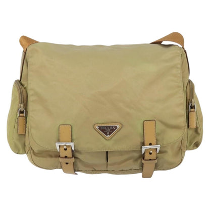 Prada PRADA Shoulder Bag Nylon Beige Silver Authentic 164243
