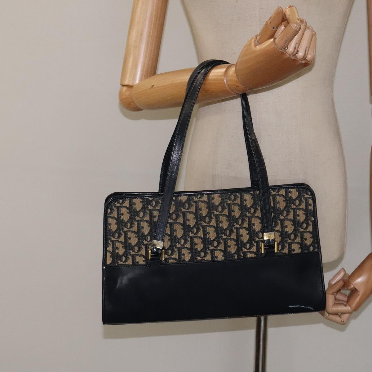 Dior Christian Dior Trotter Canvas Hand Bag Navy Gold Authentic MX415