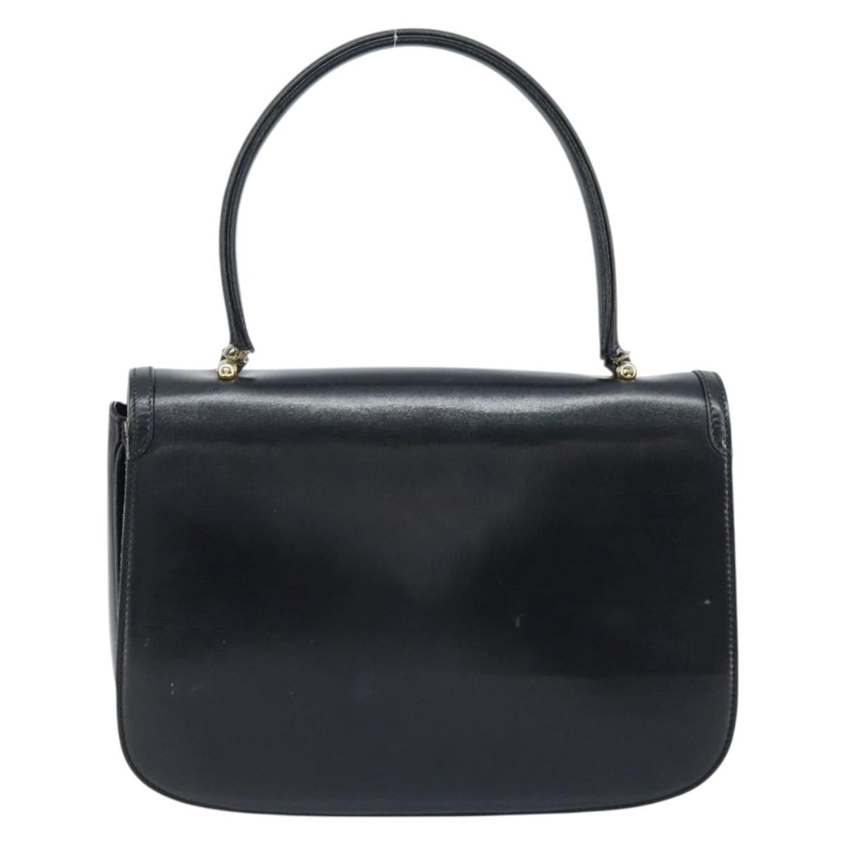 Gucci GUCCI Hand Bag Leather Black Gold Authentic ka2600
