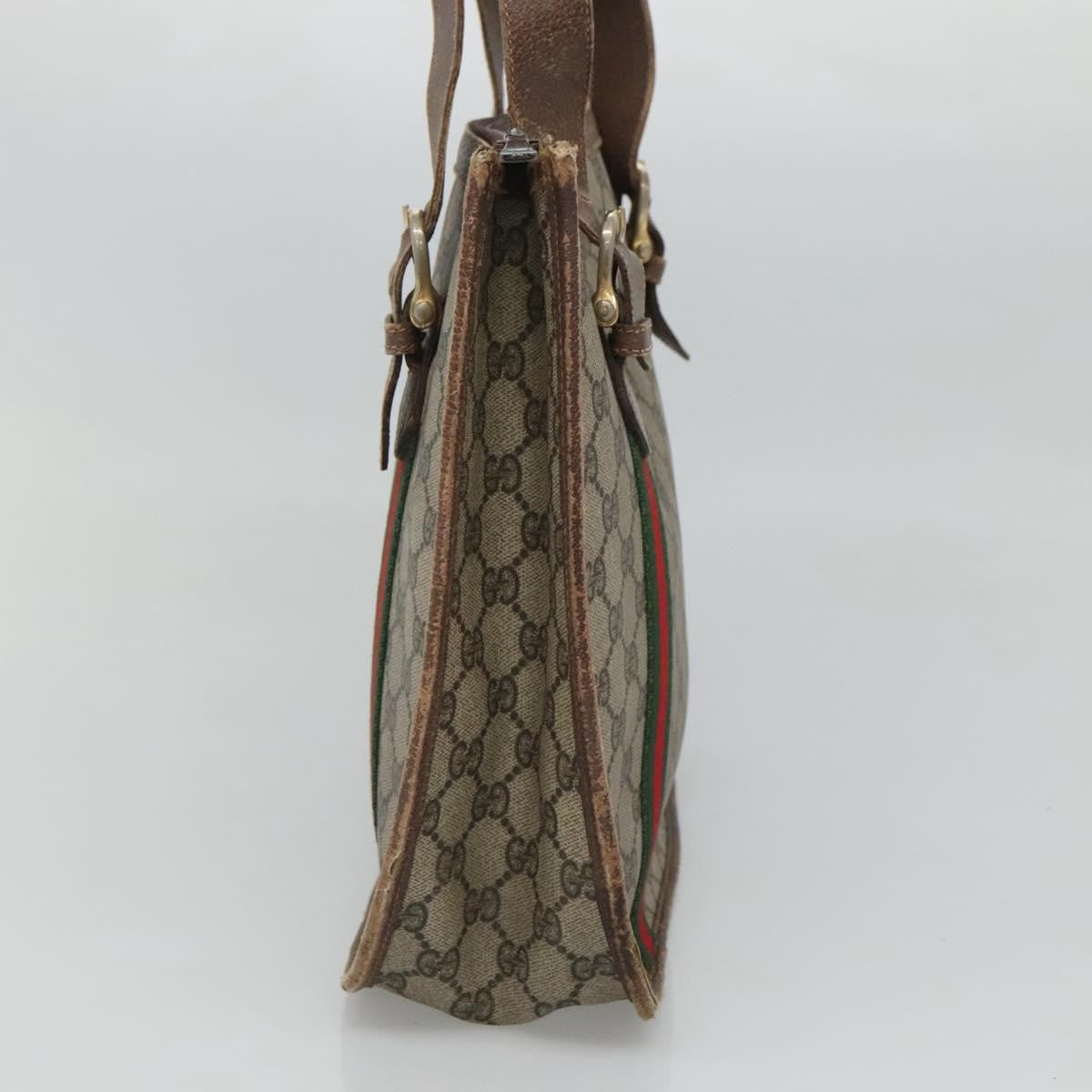 Gucci GUCCI GG Supreme Web Sherry Line Hand Bag PVC Beige Gold Authentic ar13384