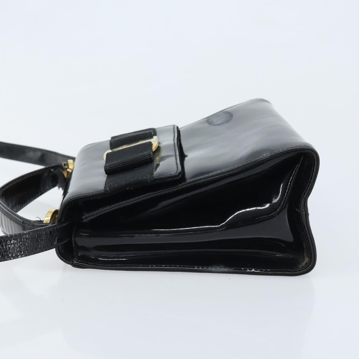 Salvatore Ferragamo Salvatore Ferragamo Vala Hand Bag Patent leather 2way Black Gold Authentic LNZ738