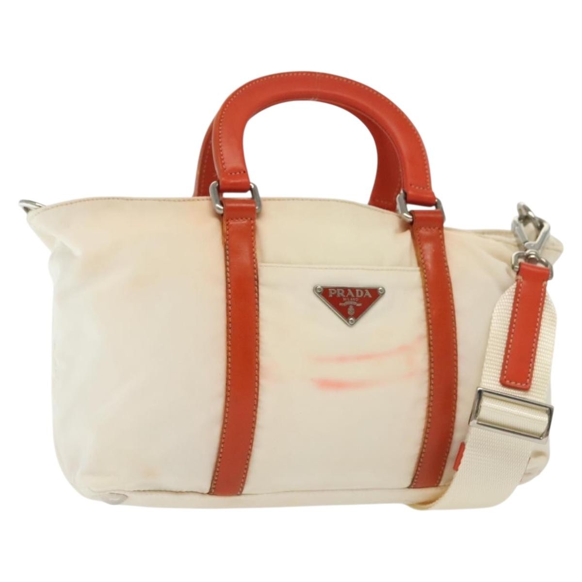 Prada PRADA Hand Bag Nylon 2way White Silver Authentic ti3400