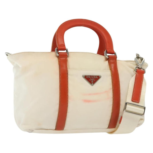 Prada PRADA Hand Bag Nylon 2way White Silver Authentic ti3400