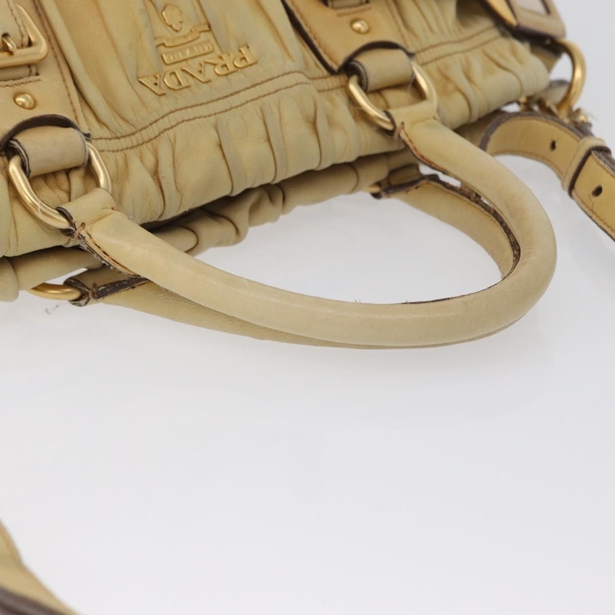 Prada PRADA Hand Bag Leather 2way Ivory Gold Authentic 173213