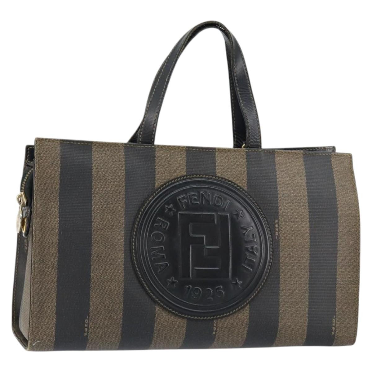 Fendi FENDI Pecan Canvas Hand Bag PVC Black Brown gold Authentic 150002