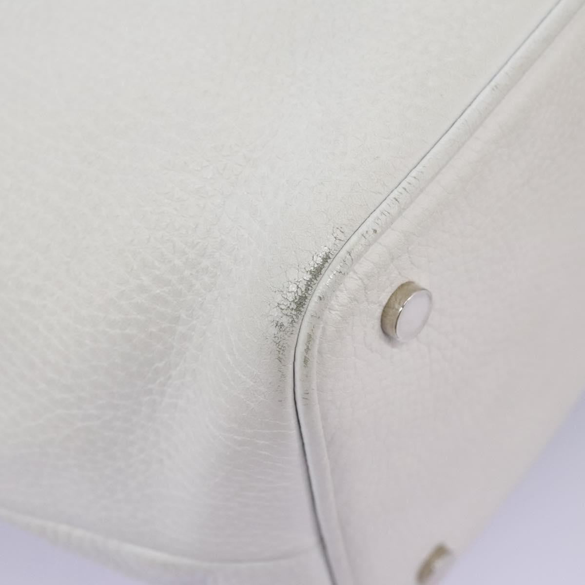 Burberry BURBERRY Shoulder Bag Leather White Silver Authentic BA2015