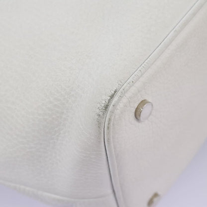 Burberry BURBERRY Shoulder Bag Leather White Silver Authentic BA2015