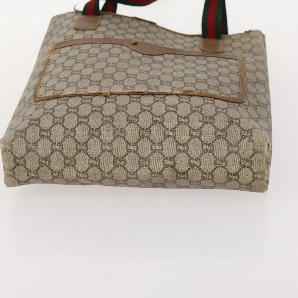 Gucci GUCCI GG Plus Supreme Web Sherry Line Tote Bag PVC 3 Set Beige Red Authentic BSZ437
