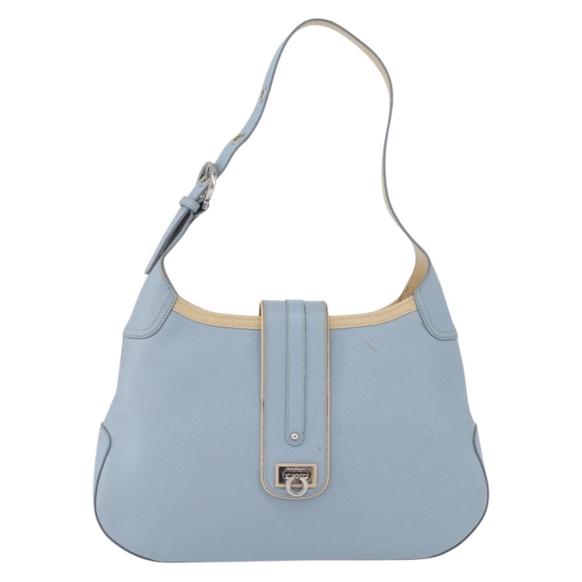 Salvatore Ferragamo Salvatore Ferragamo Gancini Shoulder Bag Leather Light Blue Silver Authentic fm5224